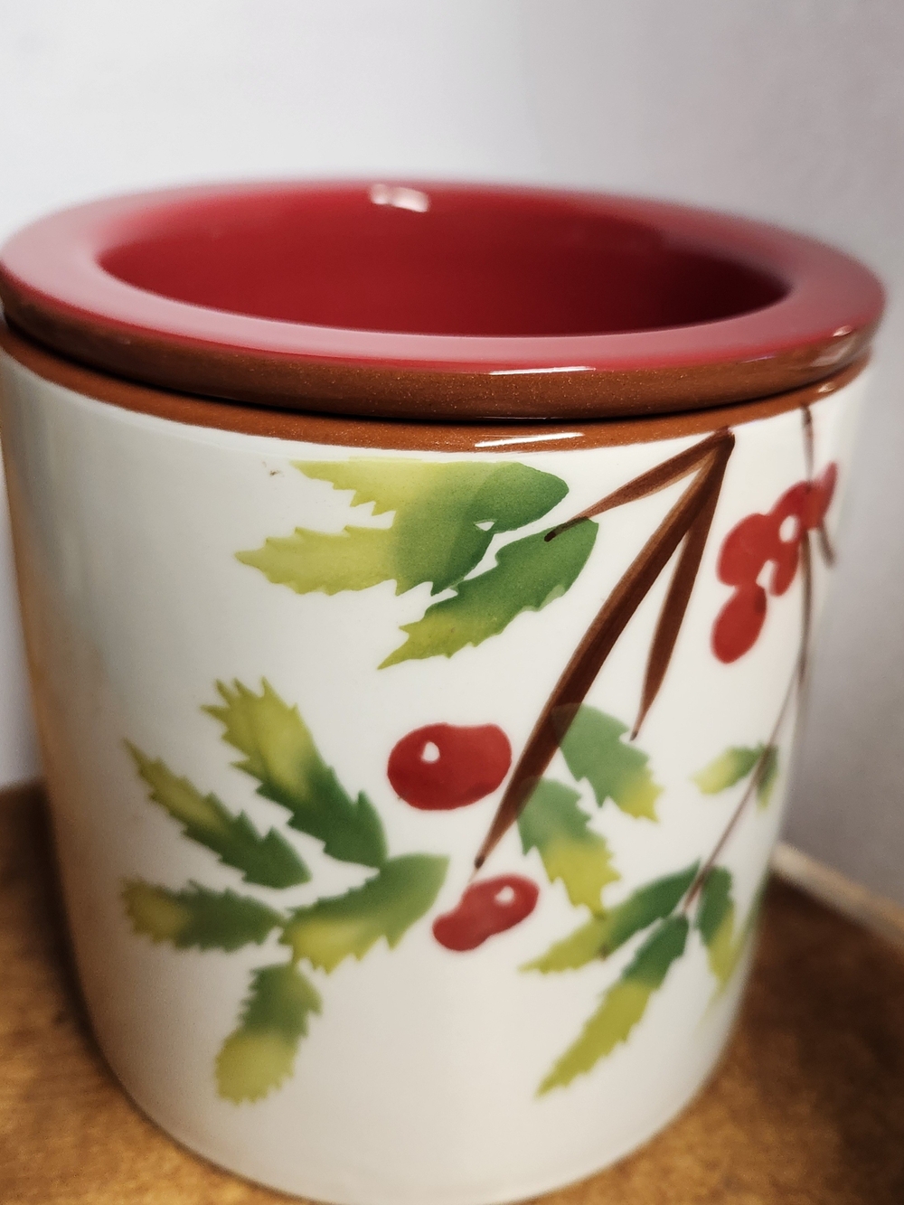 Tag Ceramic Chill/cold Dip Serving Bowl with Red Interior and Green Leaf Design